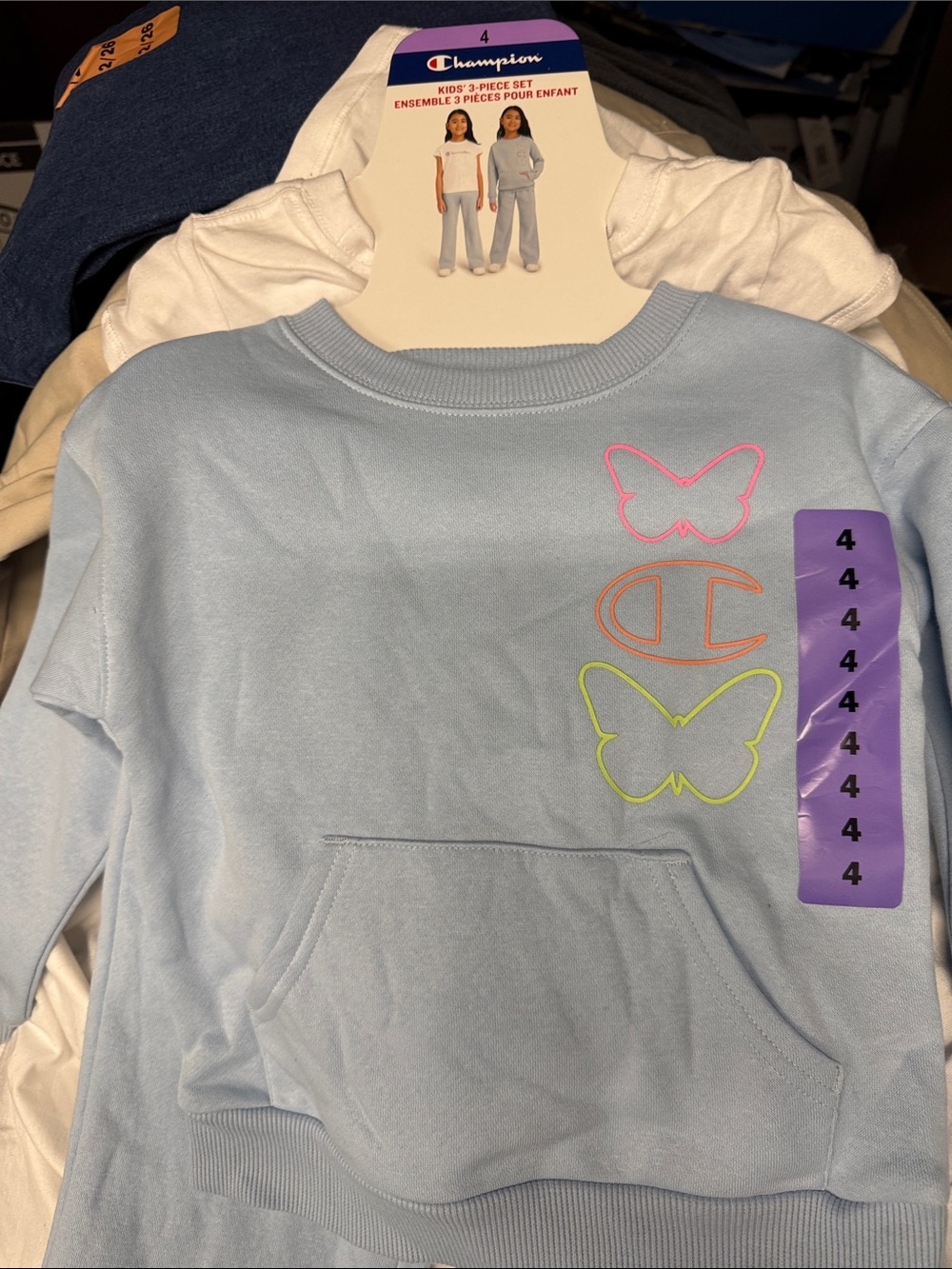 Champion Light Blue Girls' Sweatshirt with Neon Pink and Neon Yellow Accents